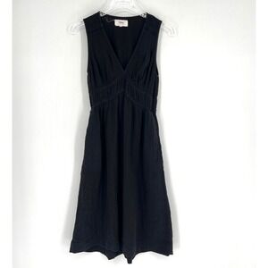 Xirena Arwen Dress Womens XS Black Lightweight Cotton Gauze Empire Midi‎
